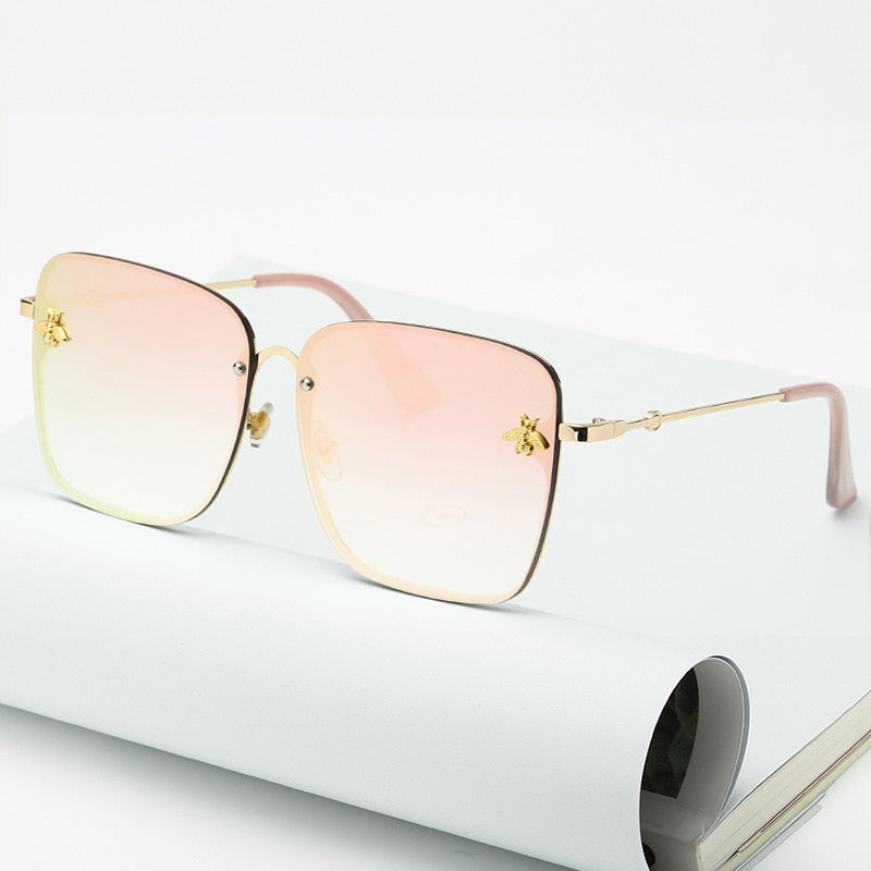 Rimless Square Frame Bee Sunglasses