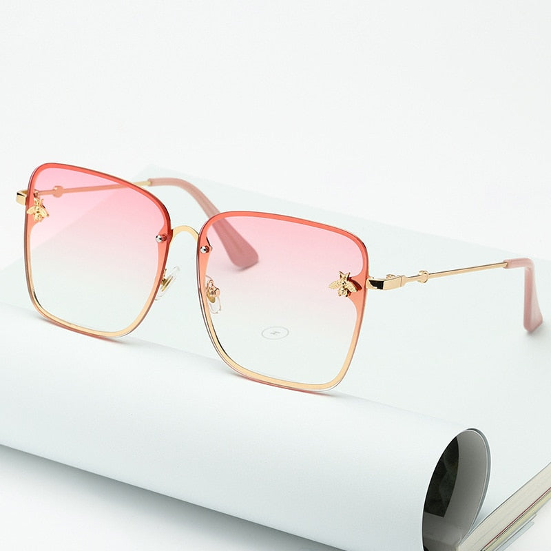Rimless Square Frame Bee Sunglasses
