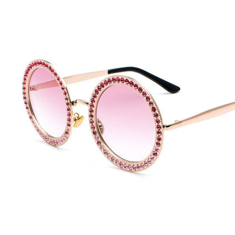 Round White Crystal Sun Glasses