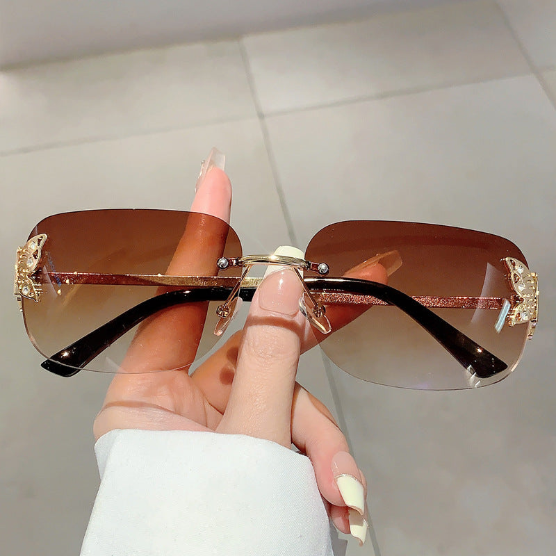 Frameless Rectangular Butterfly Sunglasses