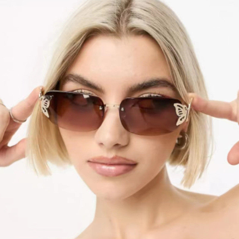Frameless Rectangular Butterfly Sunglasses