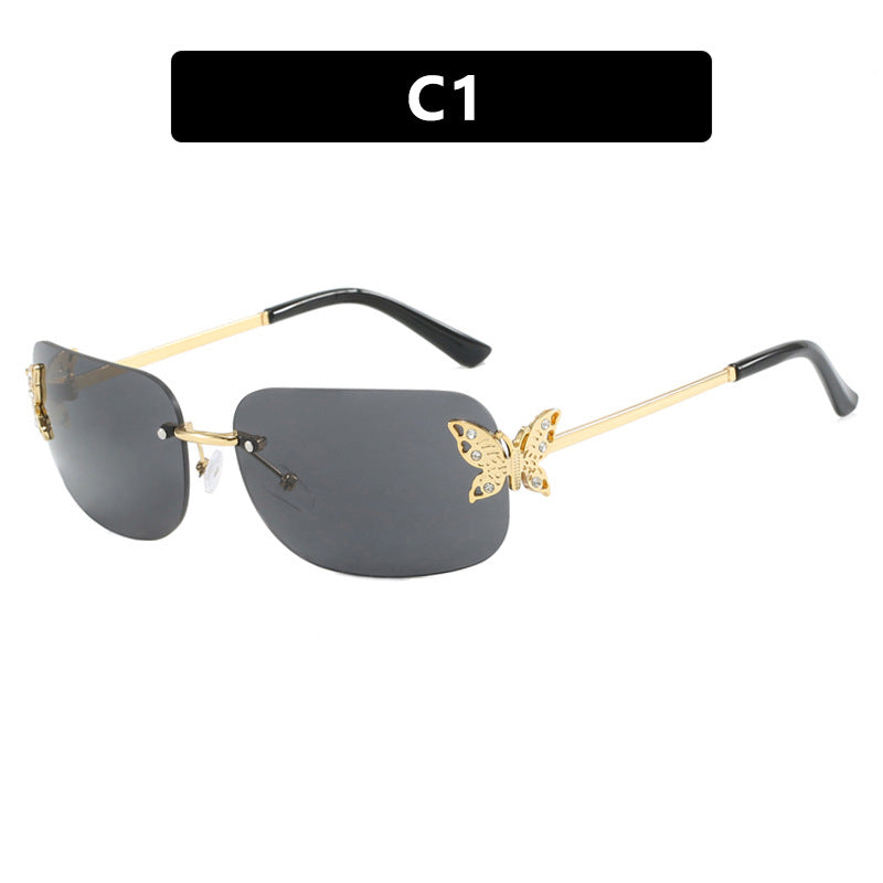 Frameless Rectangular Butterfly Sunglasses