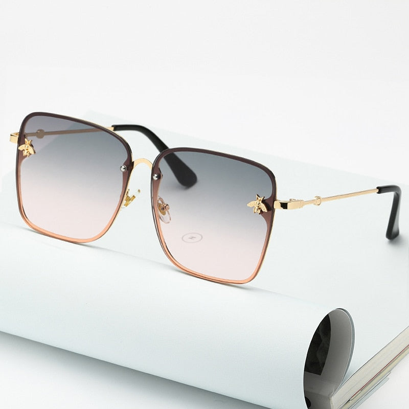 Rimless Square Frame Bee Sunglasses