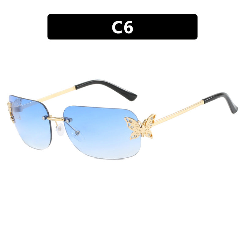 Frameless Rectangular Butterfly Sunglasses