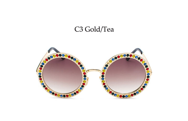 Round White Crystal Sun Glasses