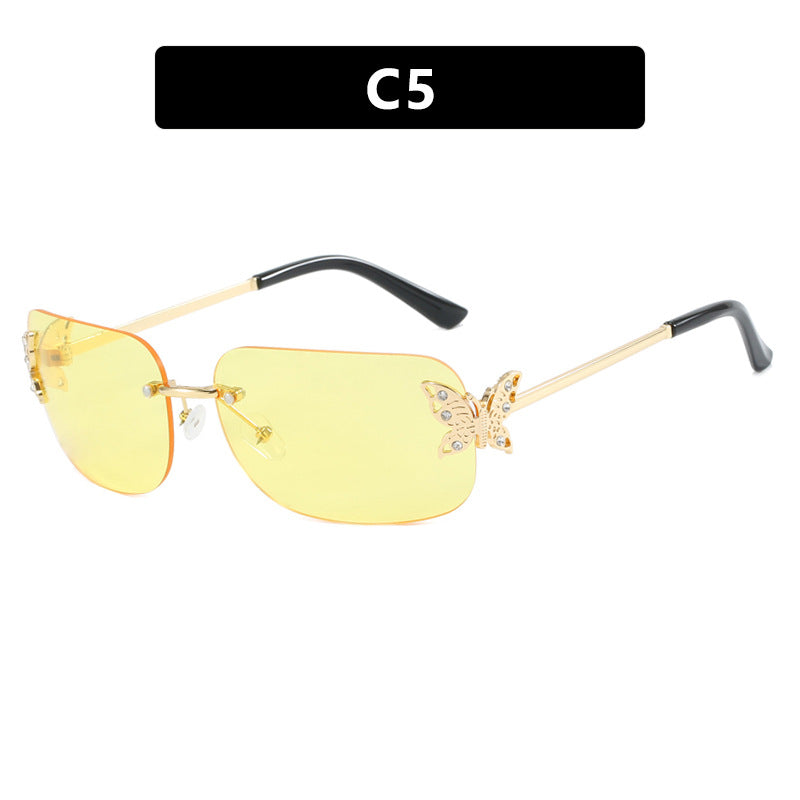 Frameless Rectangular Butterfly Sunglasses