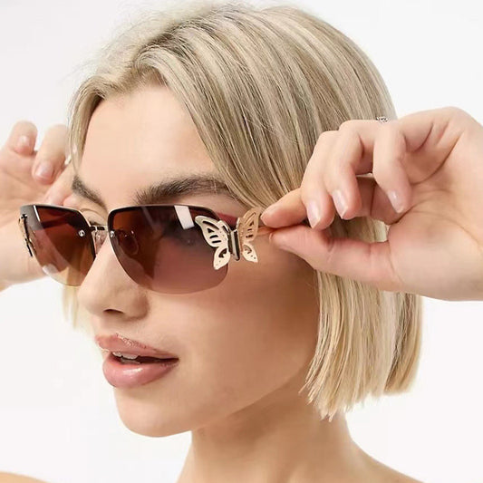 Frameless Rectangular Butterfly Sunglasses