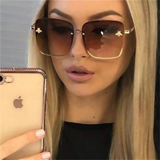 Rimless Square Frame Bee Sunglasses