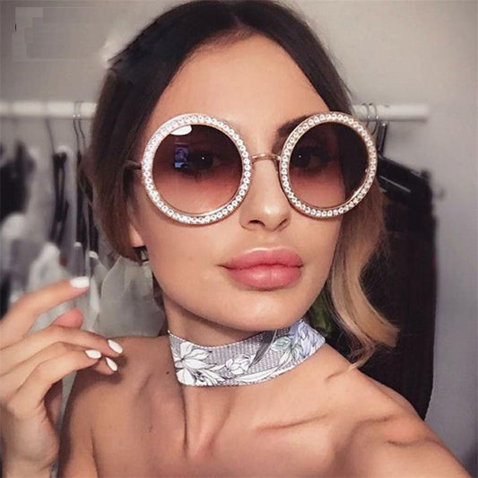 Round White Crystal Sun Glasses