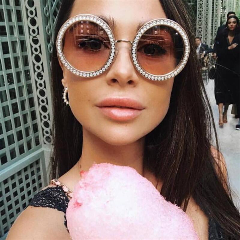 Round White Crystal Sun Glasses