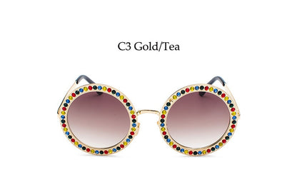 Round White Crystal Sun Glasses