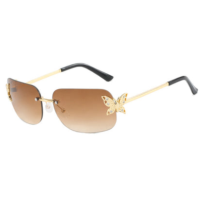 Frameless Rectangular Butterfly Sunglasses