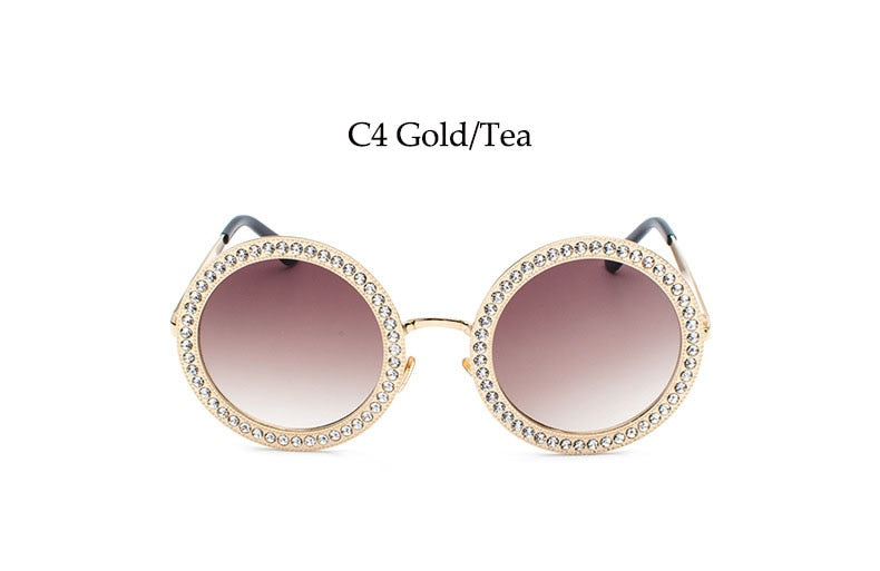 Round White Crystal Sun Glasses