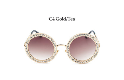 Round White Crystal Sun Glasses